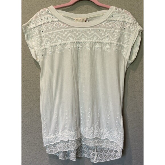 Johnny Was 4 Love And Liberty White Blouse Rhinestone / Embroidery Women’s S - Picture 1 of 5